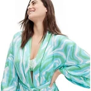 New Diane Von Furstenberg for Target Long Satin Disco Zebra Green Robe Small